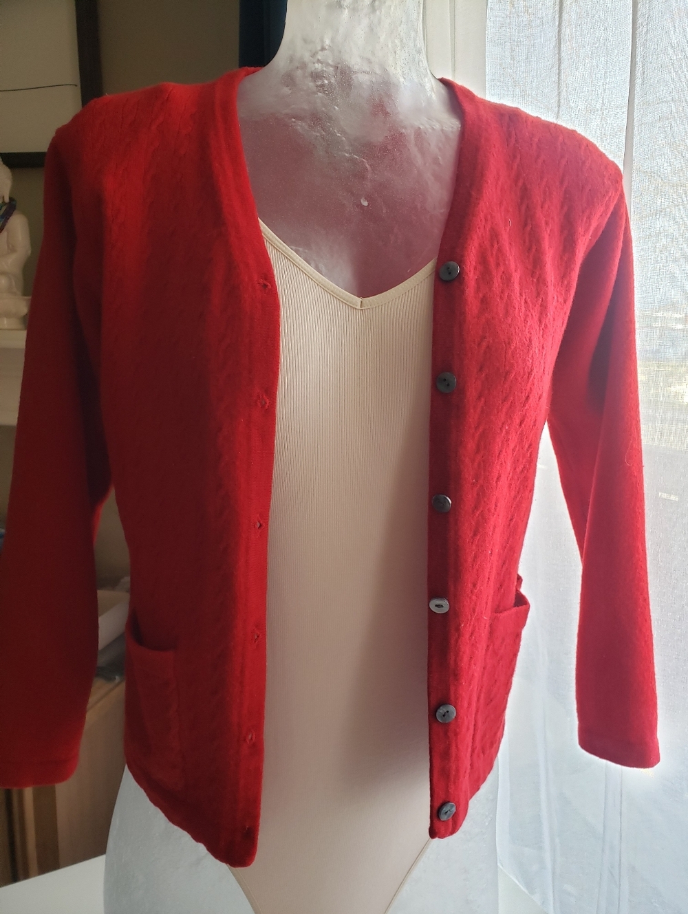 Talbots Wool Red Button Front Cardigan - Picture 2 of 7